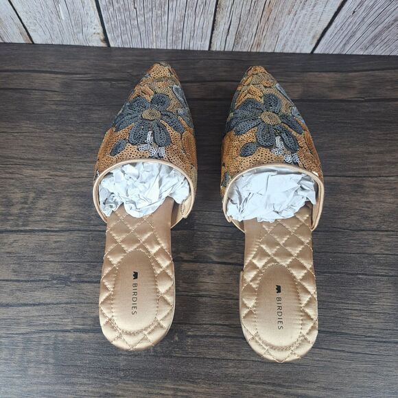 BIRDIES The Dove Gold Petal Sequin Floral Slip On Mule Women's Sz 8.5 (NIB) - Picture 6 of 9